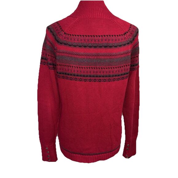 Eddie Bauer Womens SZ Med Red Button Up Cardigan Sweater Nordic Fair Isle - Picture 2 of 7